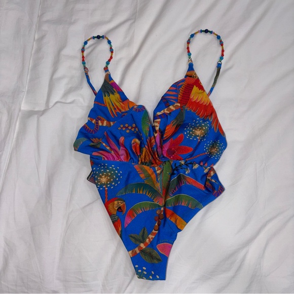 Farm Rio Blue Macaw Party One-Piece Swimsuit / bathing suit / Swim - Picture 10 of 13